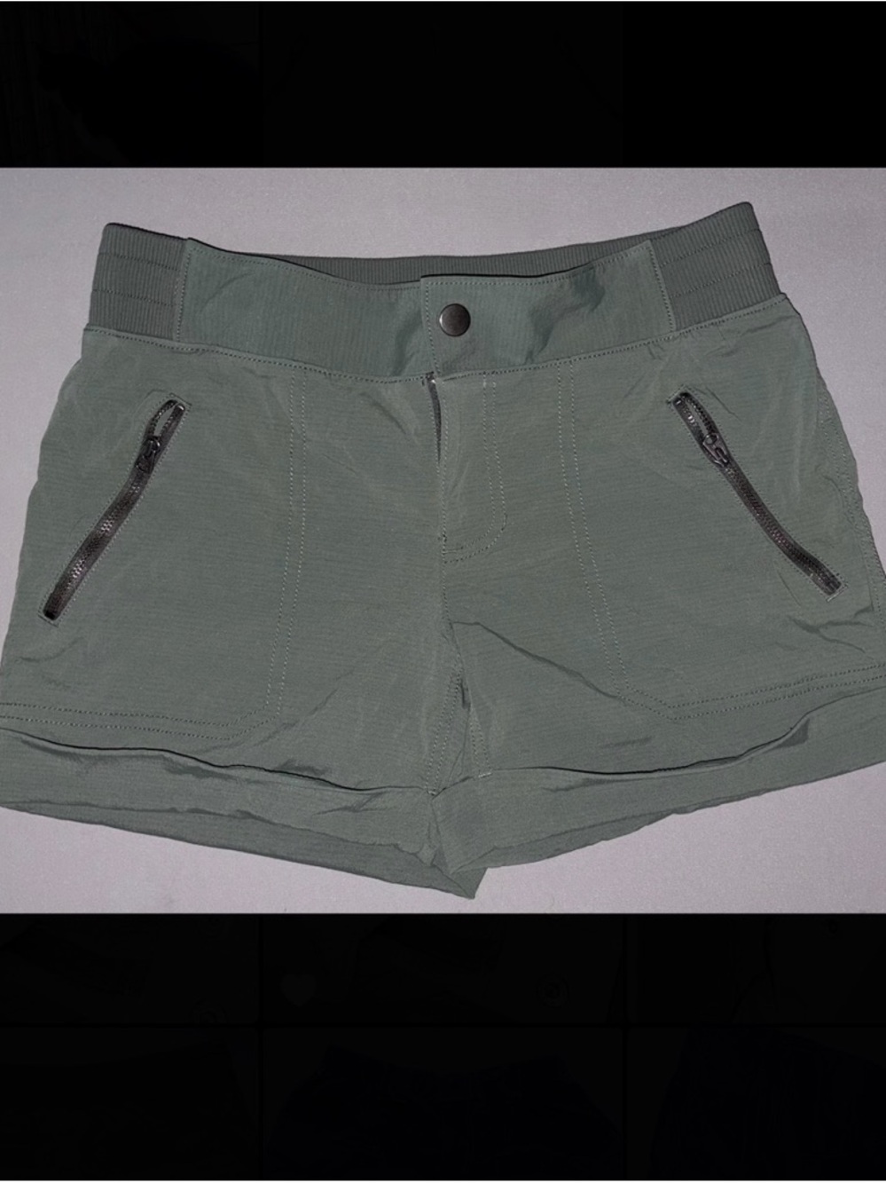 Athleta Olive Green Athletic Shorts with Zip Pockets